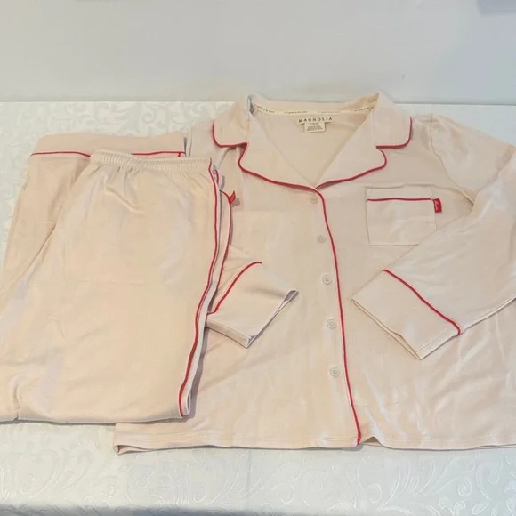 Magnolia Cream Pajama Set with Red Trim - Picture 16 of 16